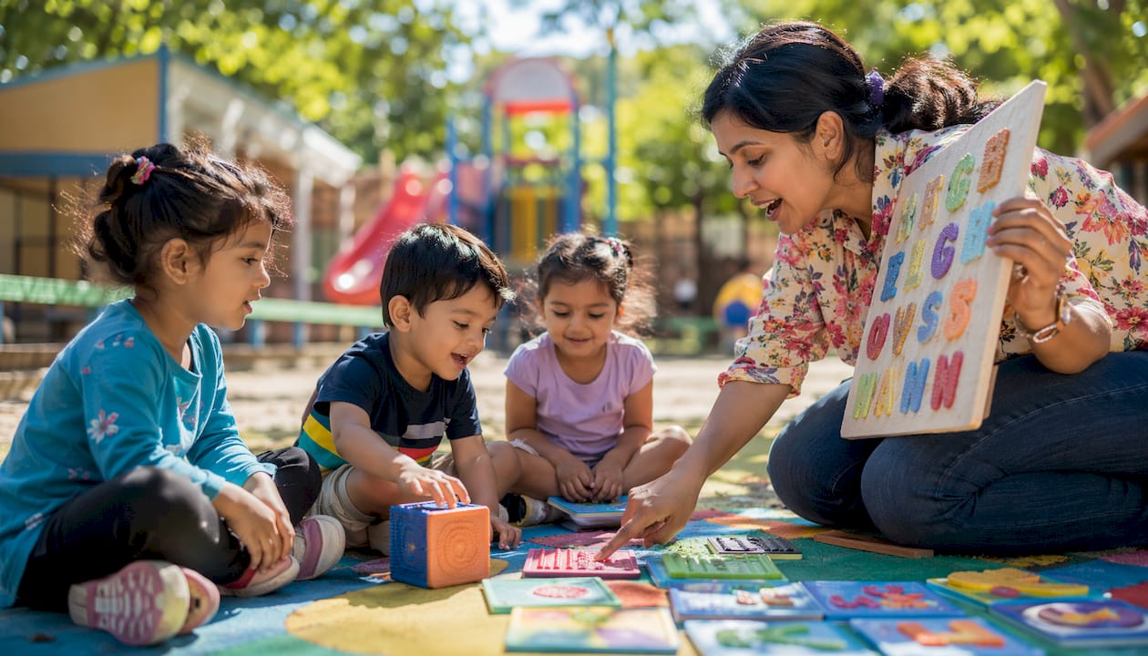 Educator using multisensory tools with children