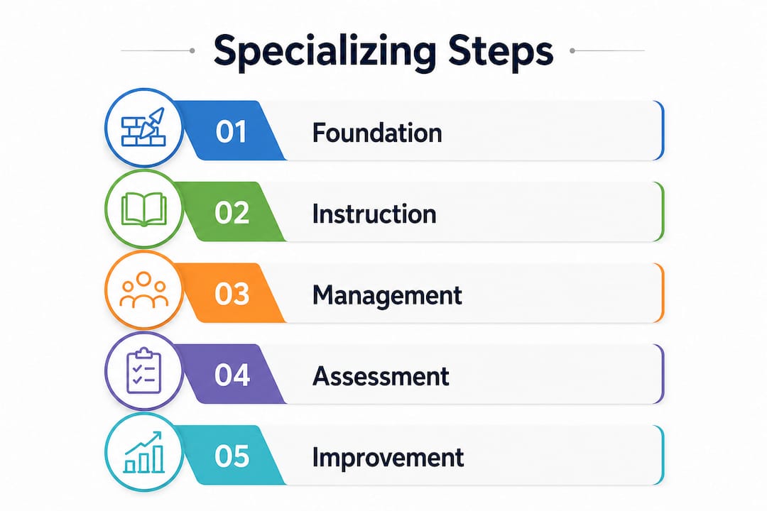 Infographic showing 5 key steps to specialize in young learners
