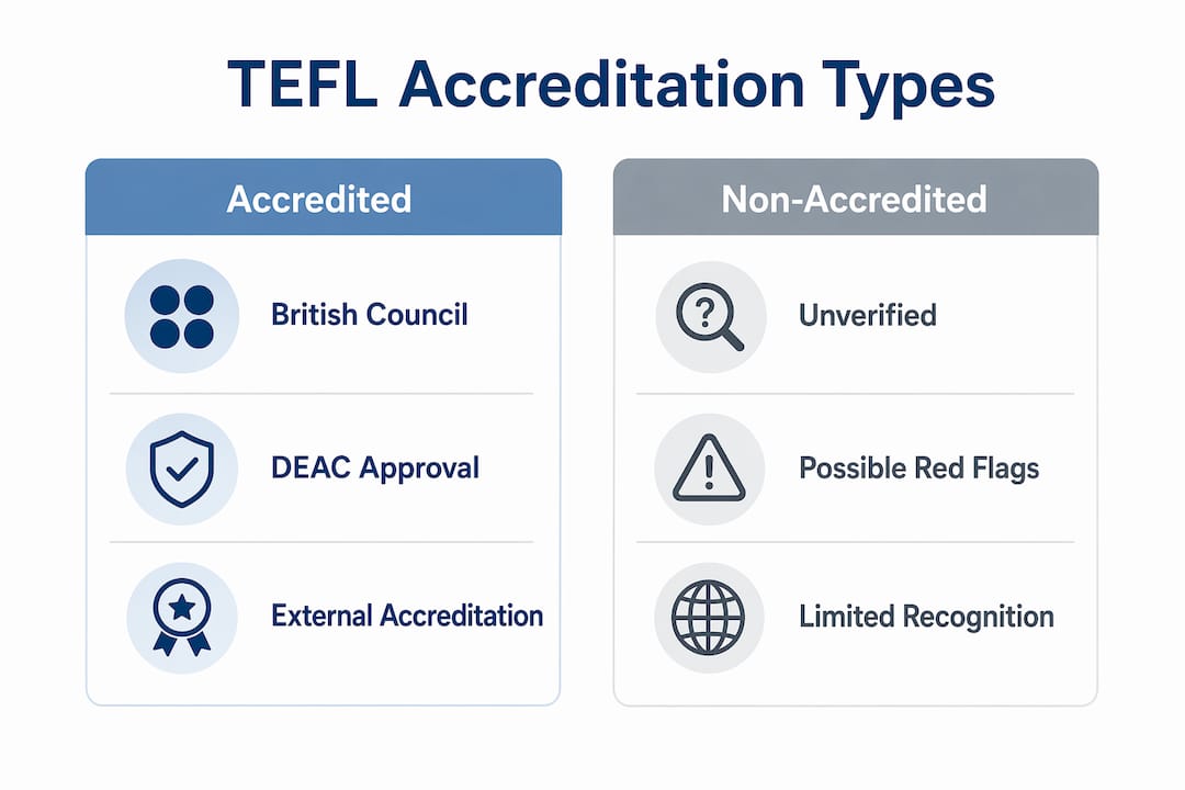 Infographic contrasting accredited vs non-accredited TEFL courses