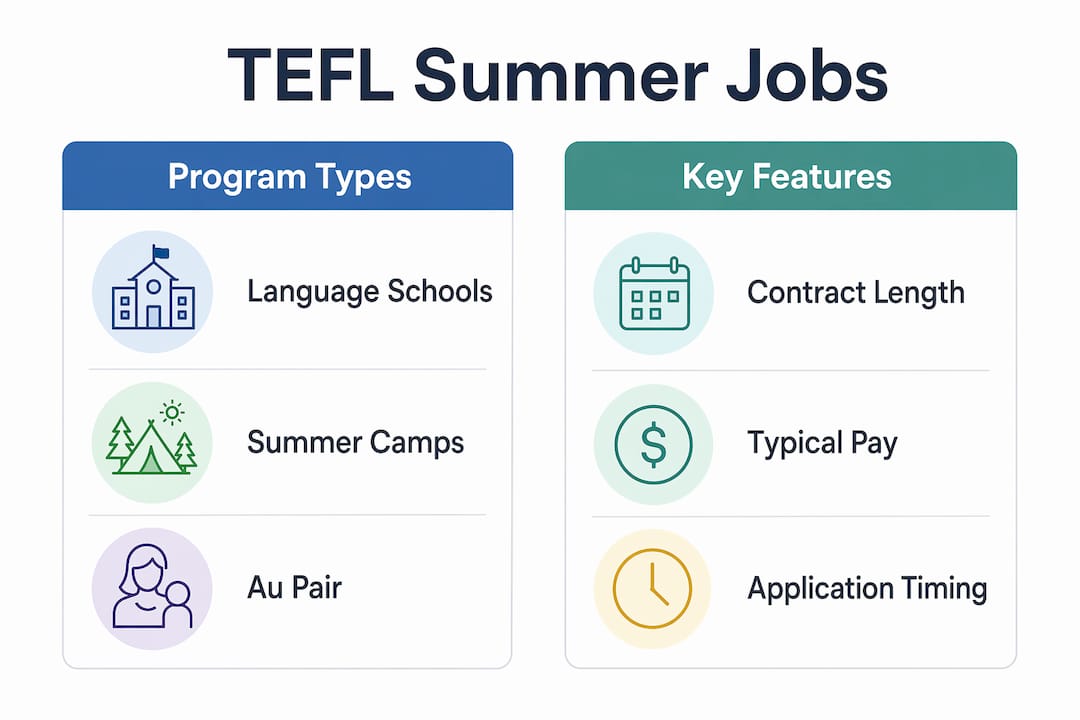 Infographic comparing TEFL summer job types and features