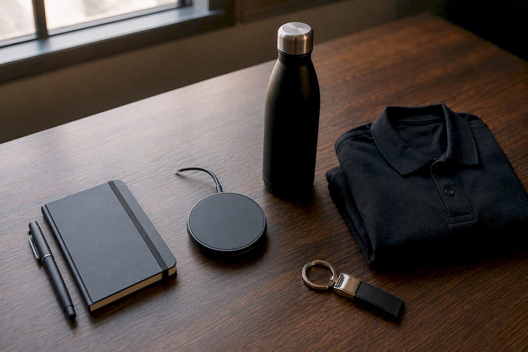 Accessori del kit di benvenuto disposti su tre livelli