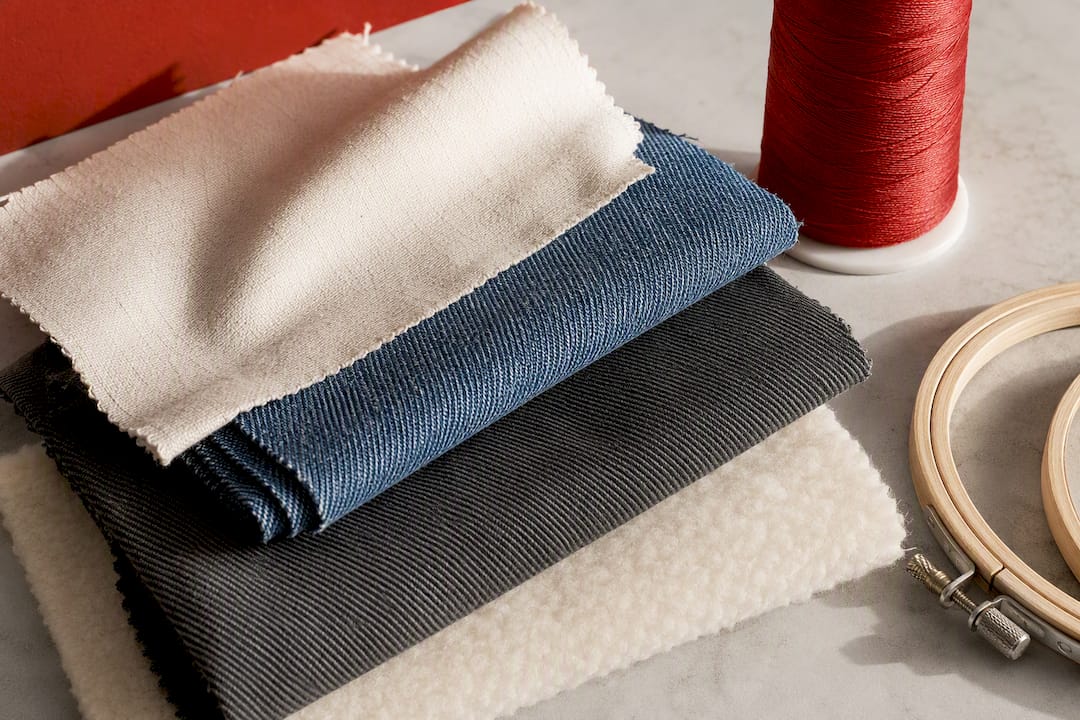 Campioni di cotone, denim, twill e pile