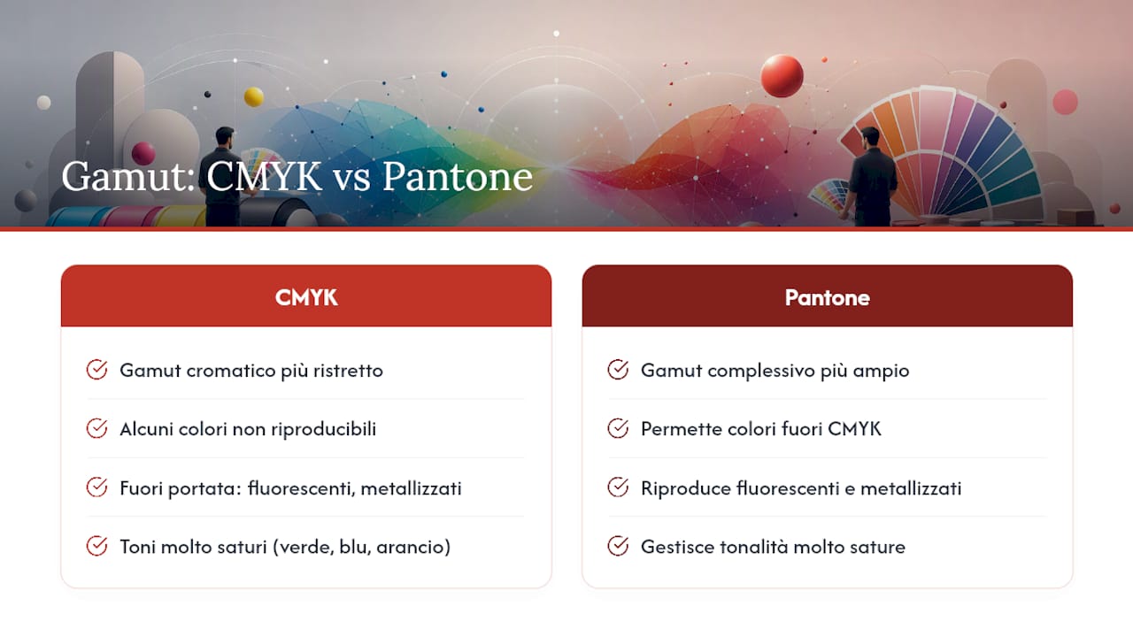 Confronto visivo dei gamut CMYK e Pantone