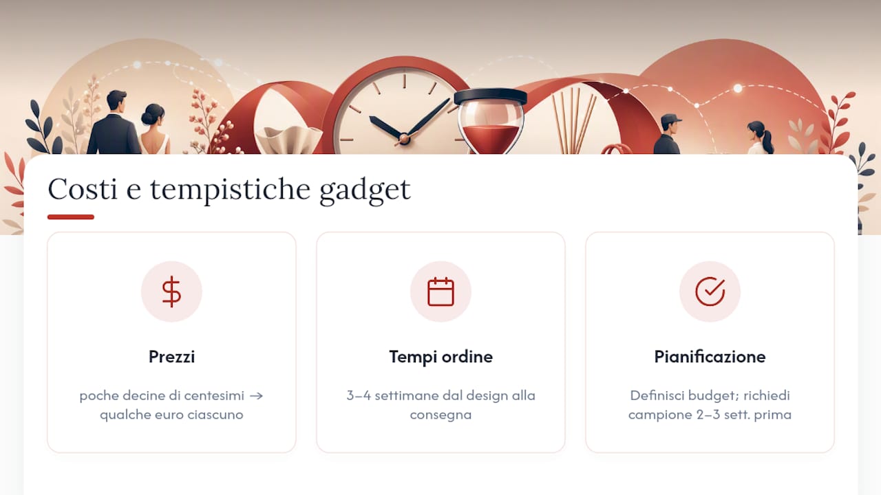 Quanto costano i gadget per matrimoni e quando ordinarli — overview diagram