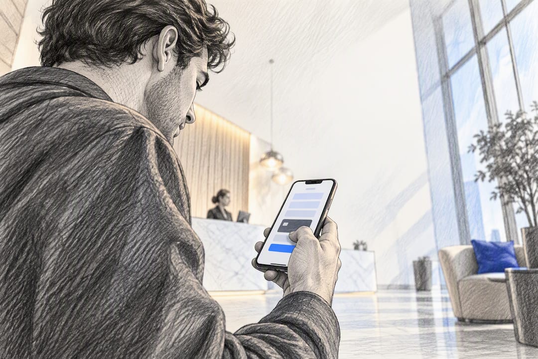 Acheteur effectuant un paiement mobile à l'international