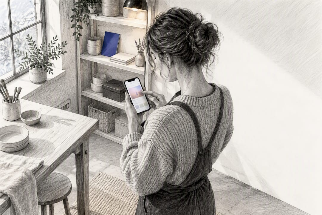 Créatrice en train de vérifier sa boutique sur mobile