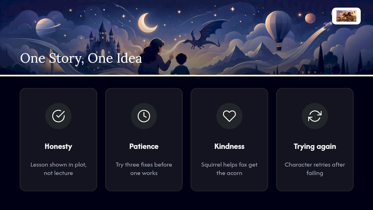 Diagram showing clear single-lesson bedtime stories