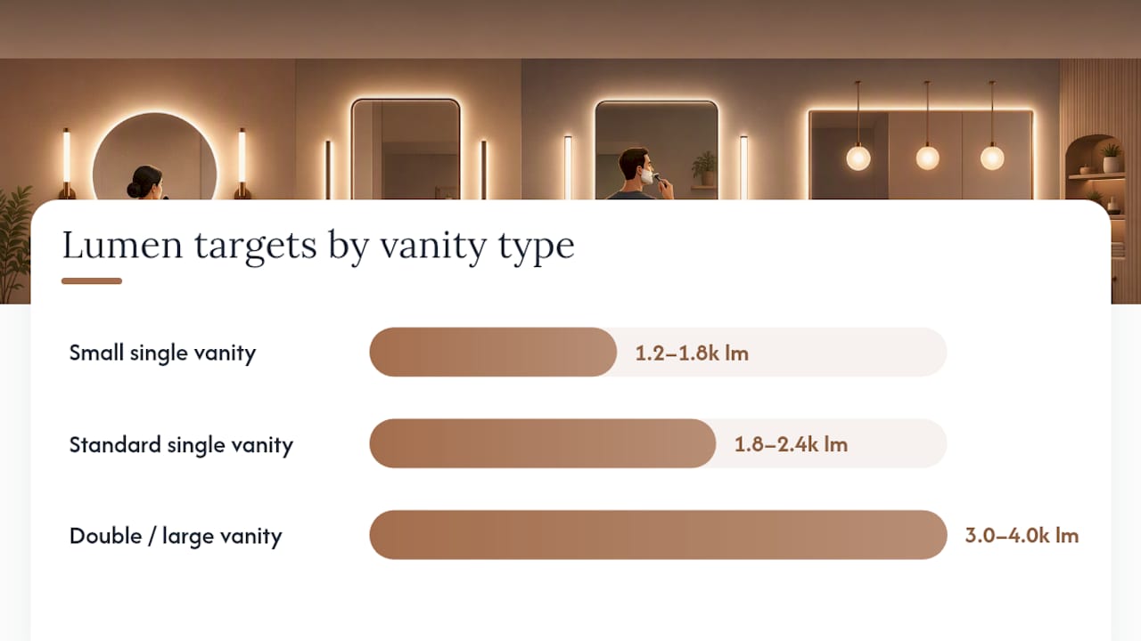 Diagram comparing lumen ranges for bathroom vanity lighting