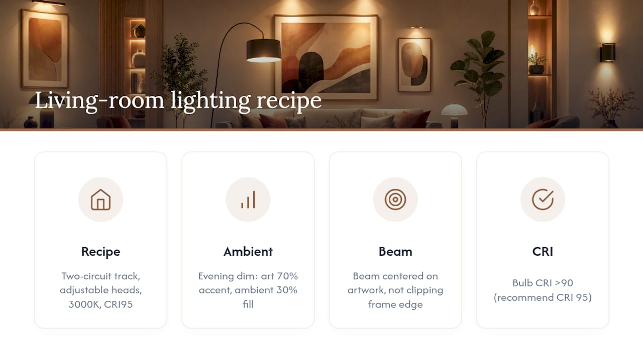Warm living room art lighting recipe diagram