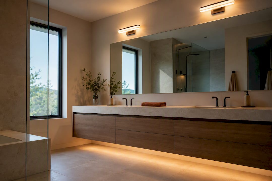 Vanity light positioned above bathroom mirror