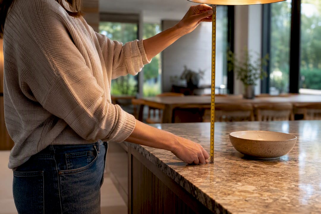 Checking pendant scale above island countertop