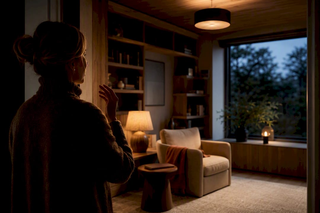 Homeowner using voice controlled room lighting