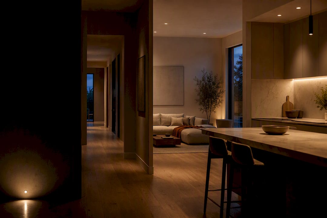 Warm smart lighting scenes across a home