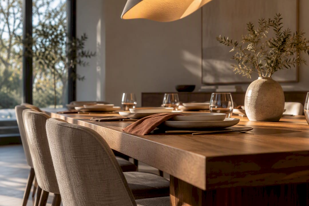 Dining room with layered warm lighting