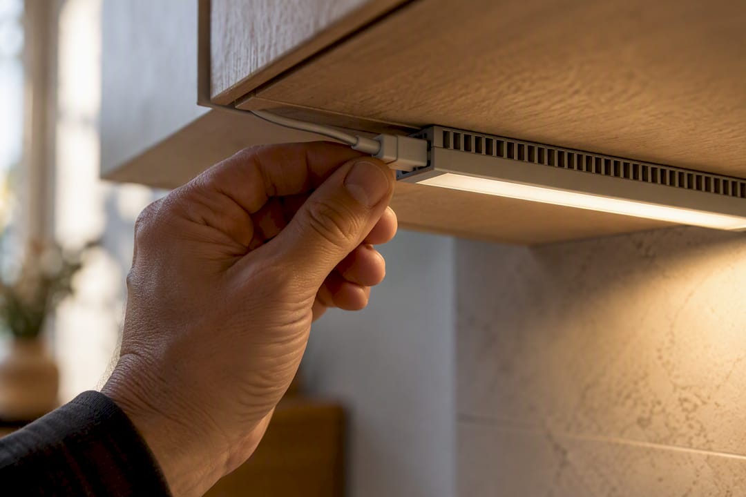 Electrician checking LED driver connection ventilation