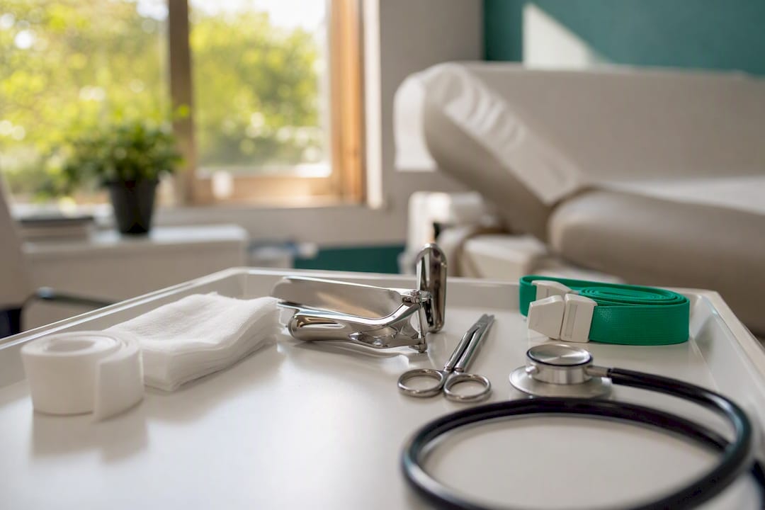 Outpatient medical instruments on tray