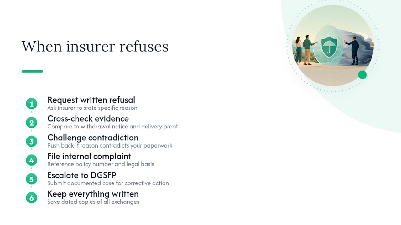 Steps to take when your insurer refuses to honour your cancellation — overview diagram