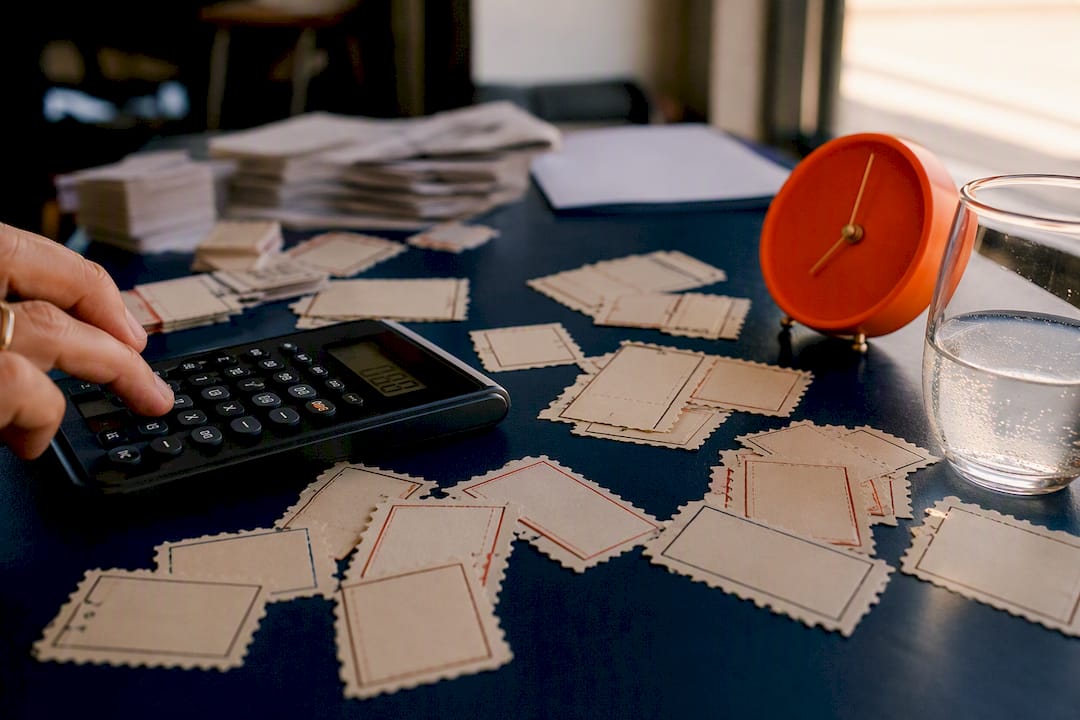 Raffle tickets and calculator on table