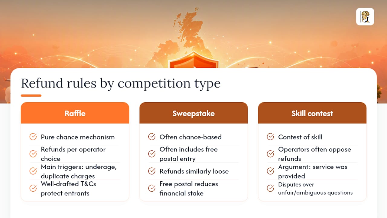 Diagram comparing refund rules for competition types