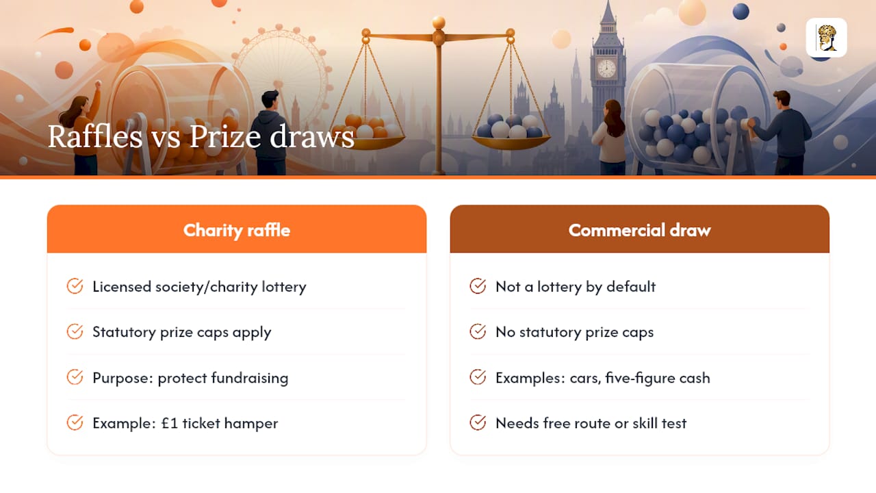 Prize types and value limits: how raffles and prize draws compare — overview diagram