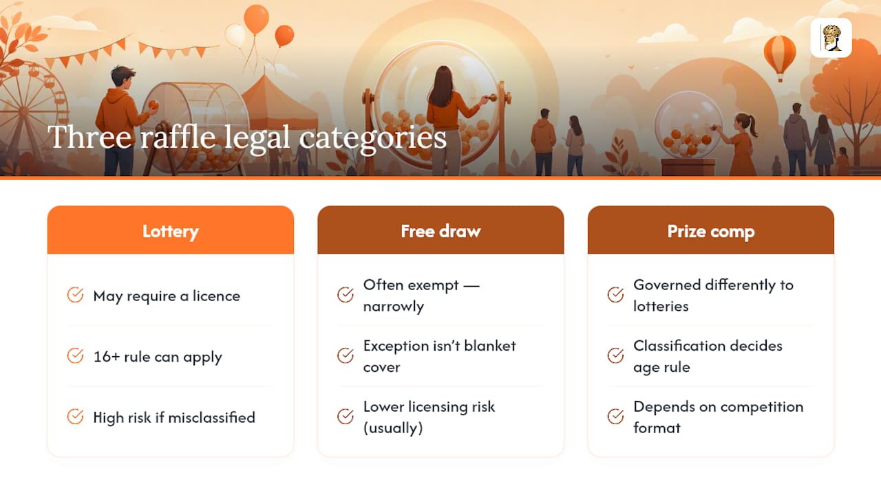 Three raffle-related legal categories compared