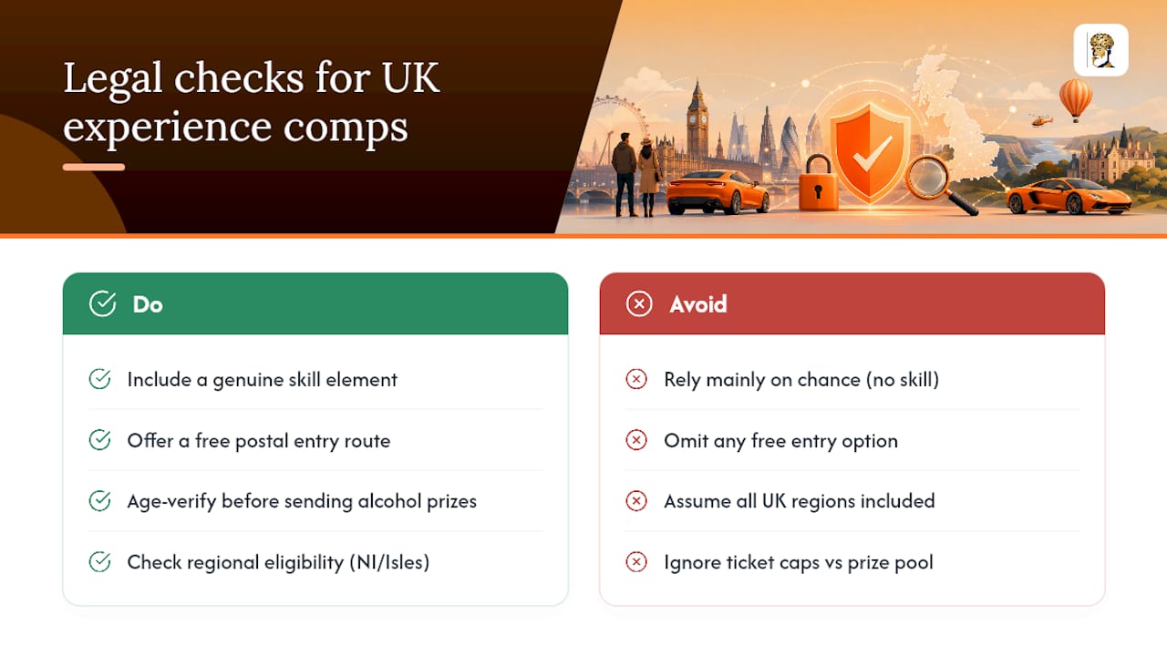 Are experience competitions legal in the UK, and are any prize types restricted? — overview diagram