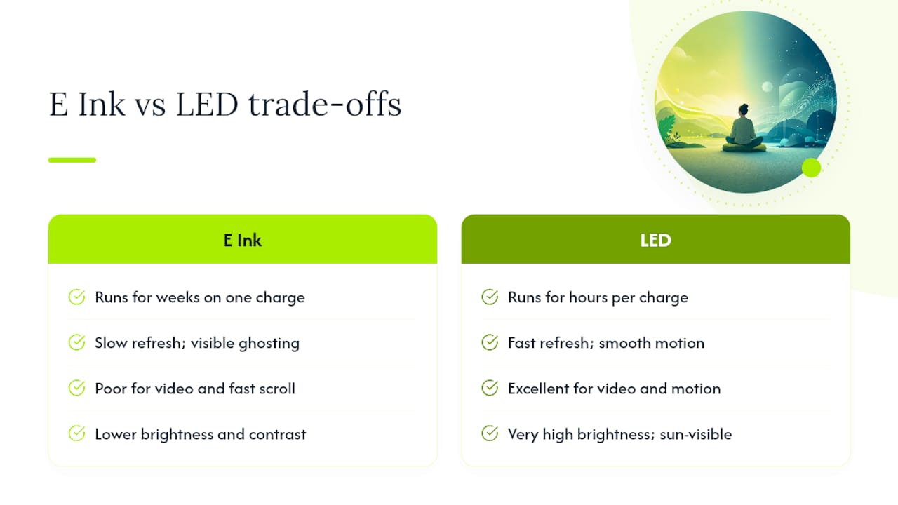 E Ink and LED tradeoff comparison