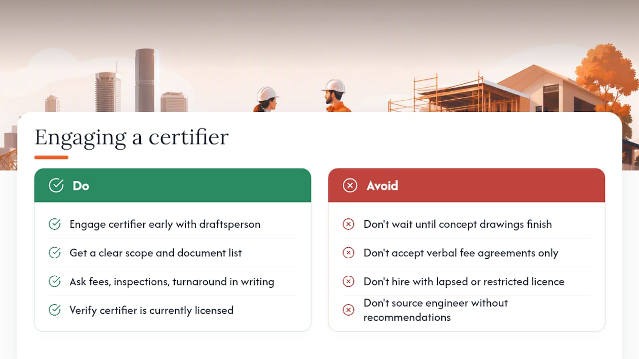 How do I engage a building certifier or consultant in Brisbane? — overview diagram