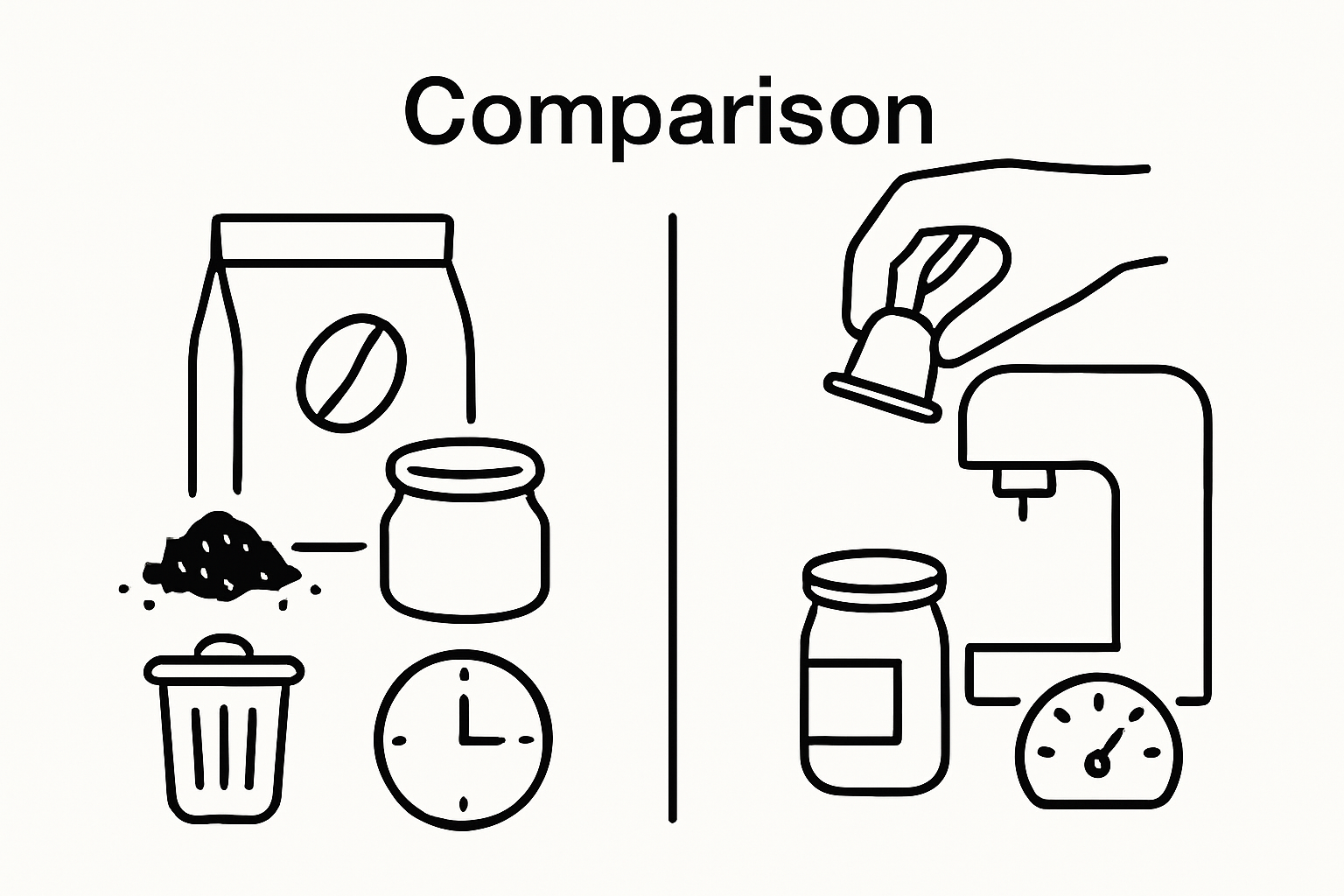 Infographic comparing coffee capsule and traditional brewing waste and freshness