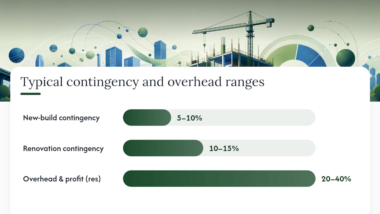 Chart comparing construction contingency and overhead percentages