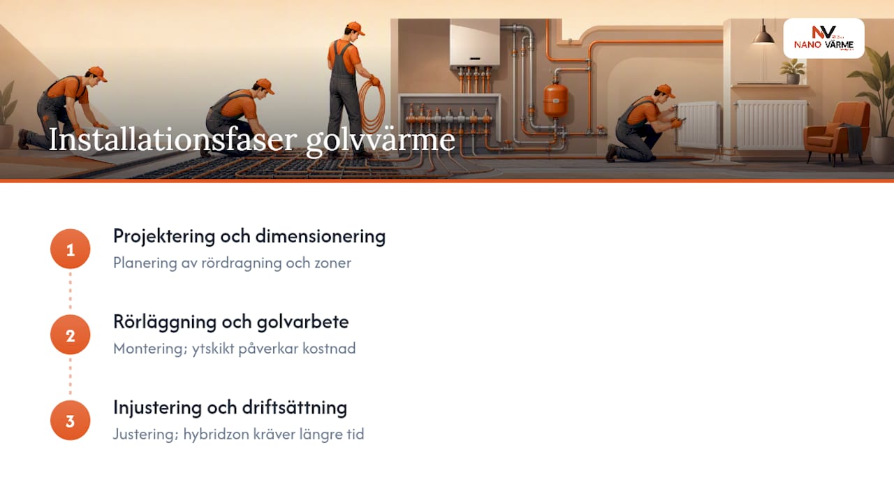 Tre faser vid installation av golvvärme