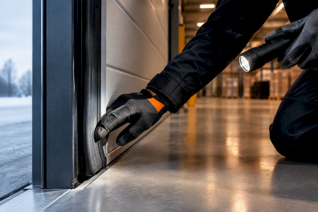 Tekniker kontrollerar tätningen vid lastporten
