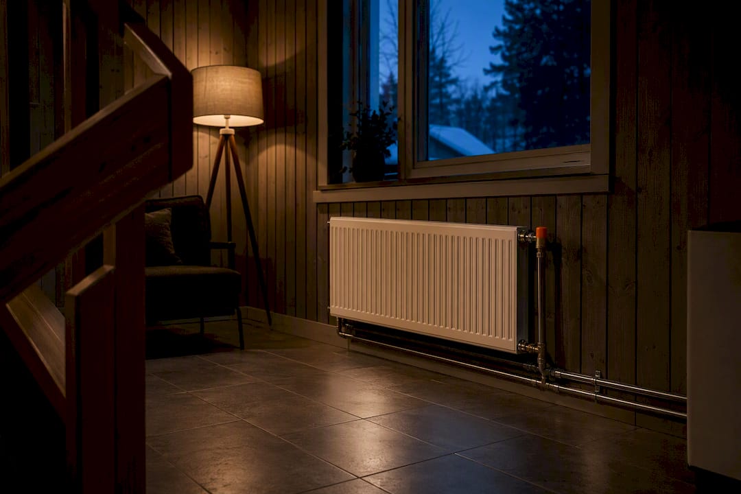 Radiatorer och rör i ett frostskyddat fritidshus