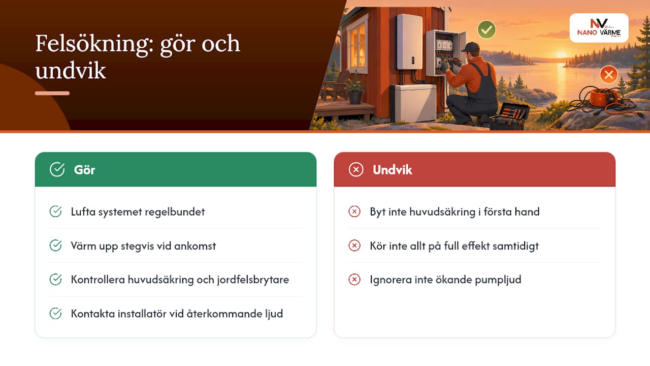 Vanliga problem och felsökning vid elpannor i fritidshus — overview diagram