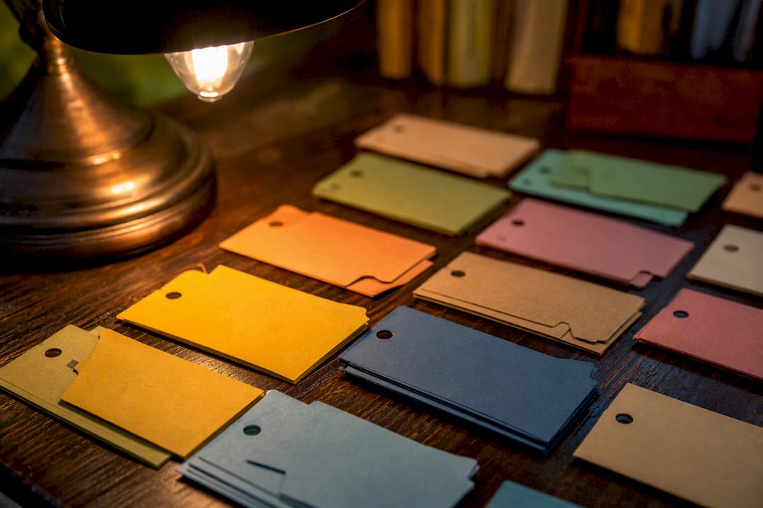 Etichette colorate su una superficie crema