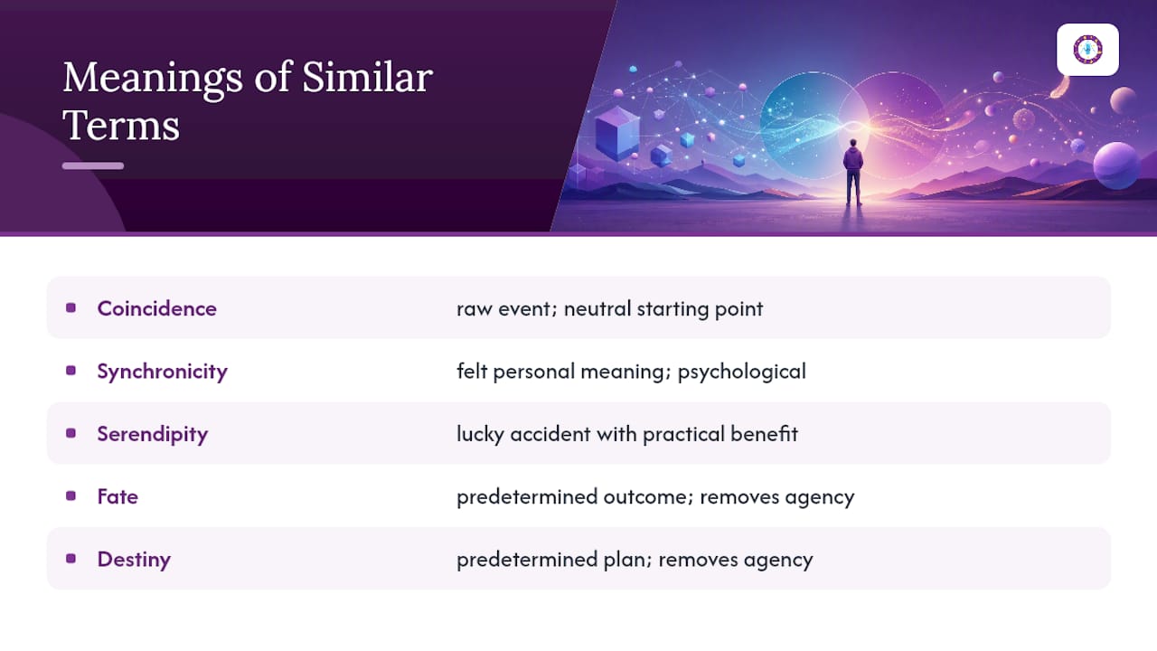 Comparison of five related meaning concepts