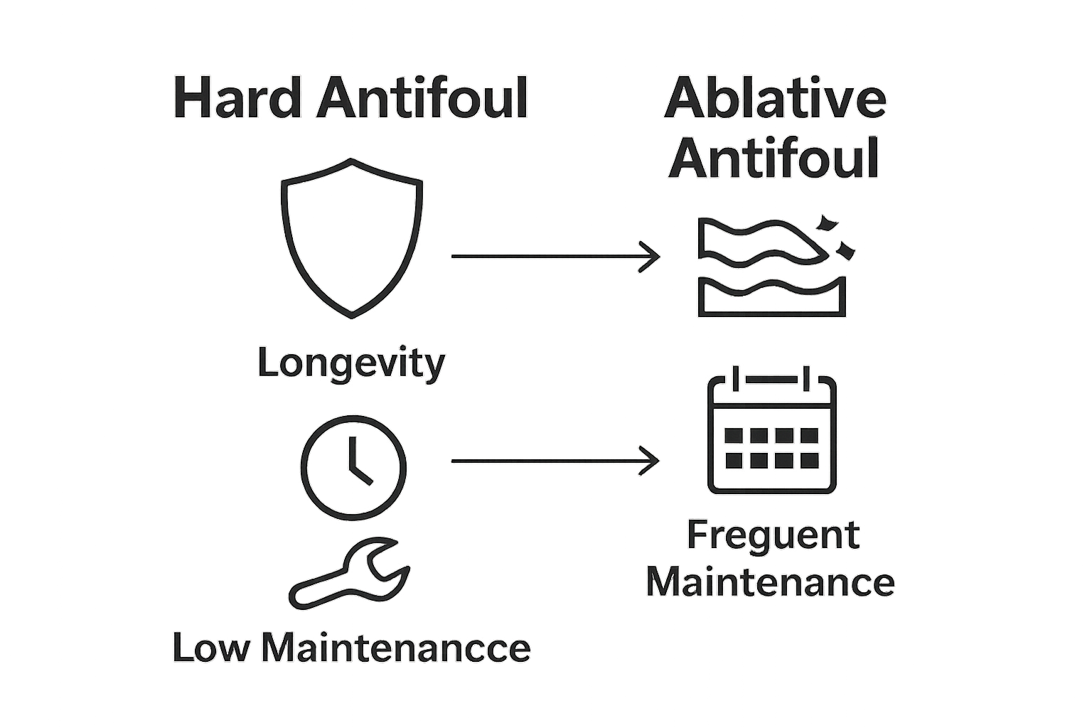 Infographic comparing hard and ablative antifoul features