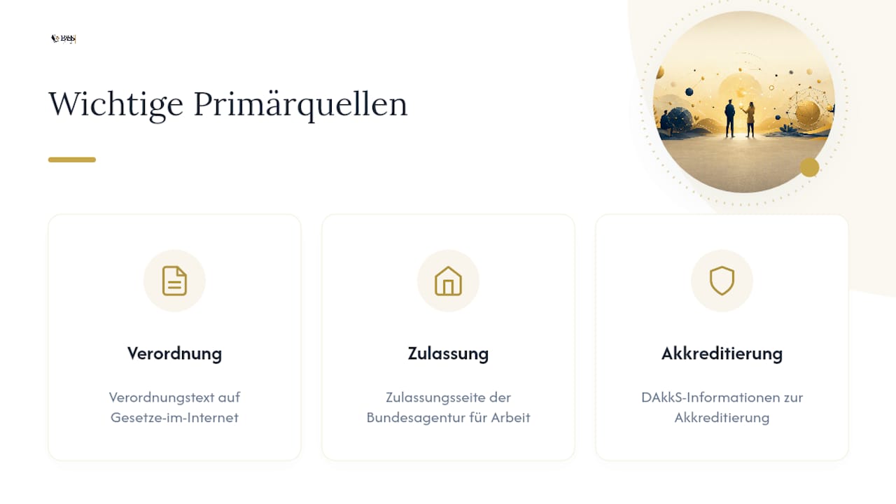 Wichtige Primärquellen zur AZAV — overview diagram