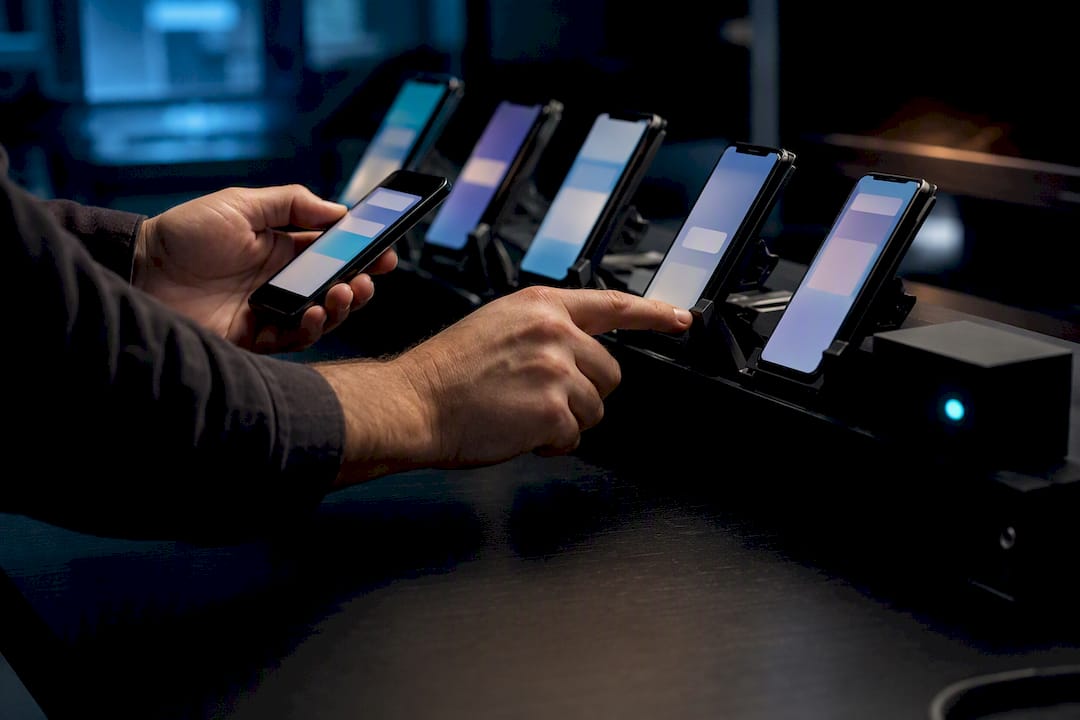 Engineer testing localized push notifications on devices