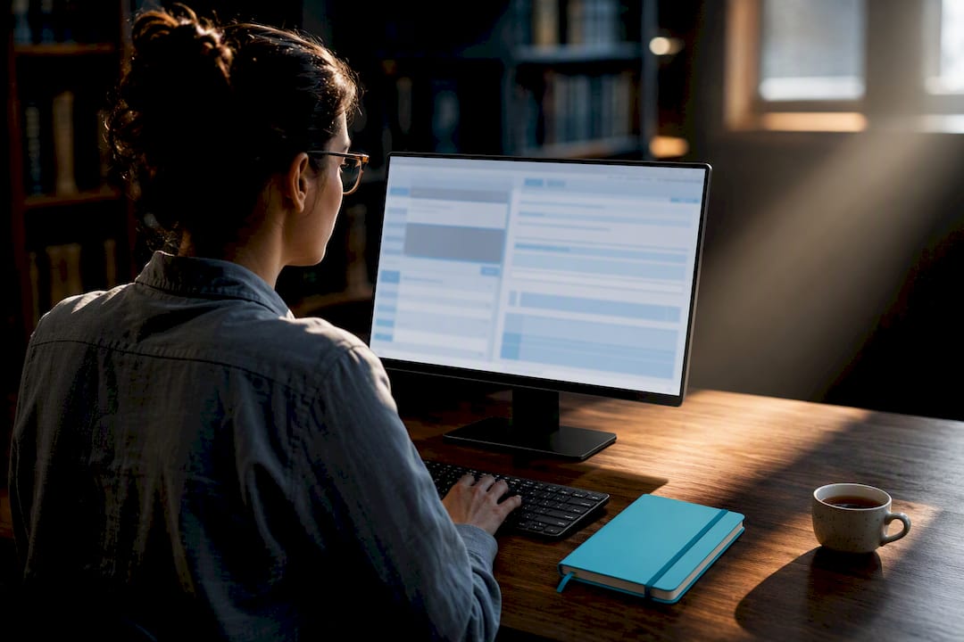 Translator reviewing paired translation segments