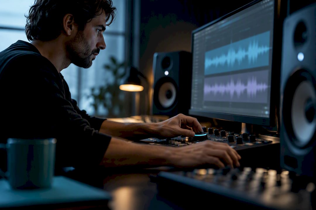 Two voice tracks in an audio editing suite