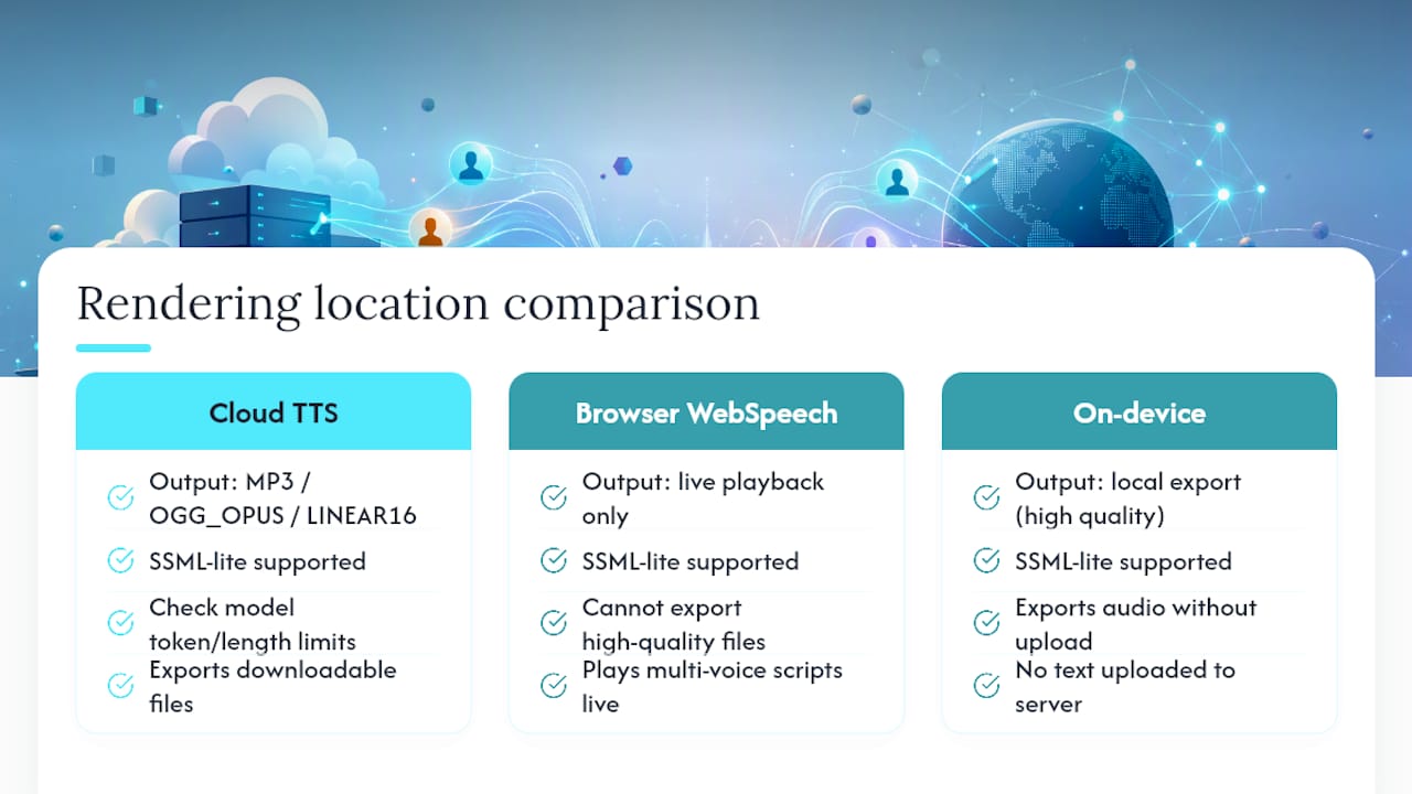 Developer Notes: APIs, SSML, and Where Rendering Happens — overview diagram