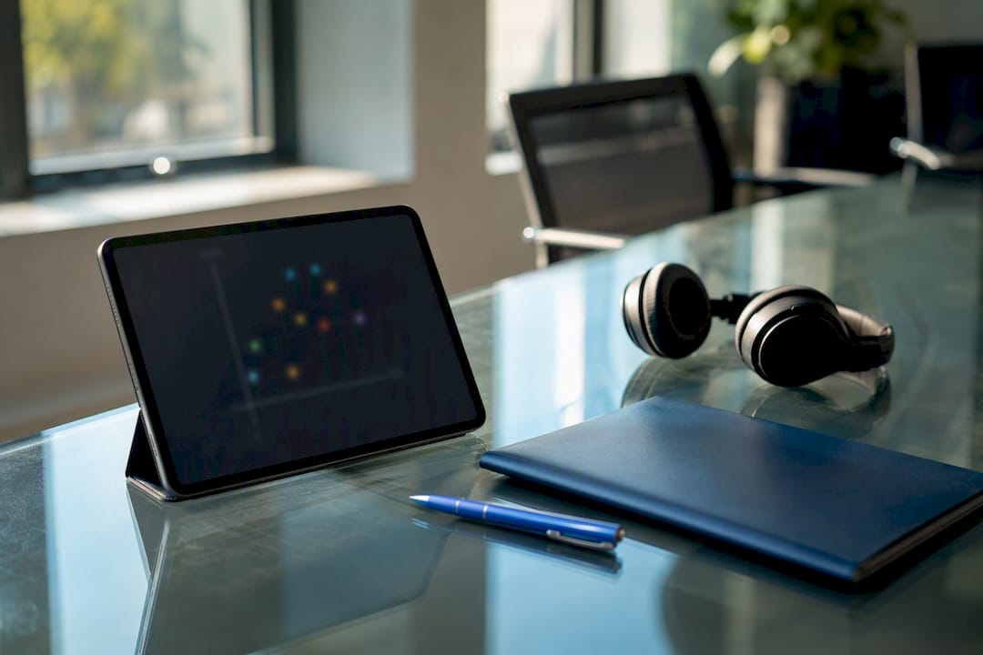 Tablet showing stakeholder matrix concept on office table