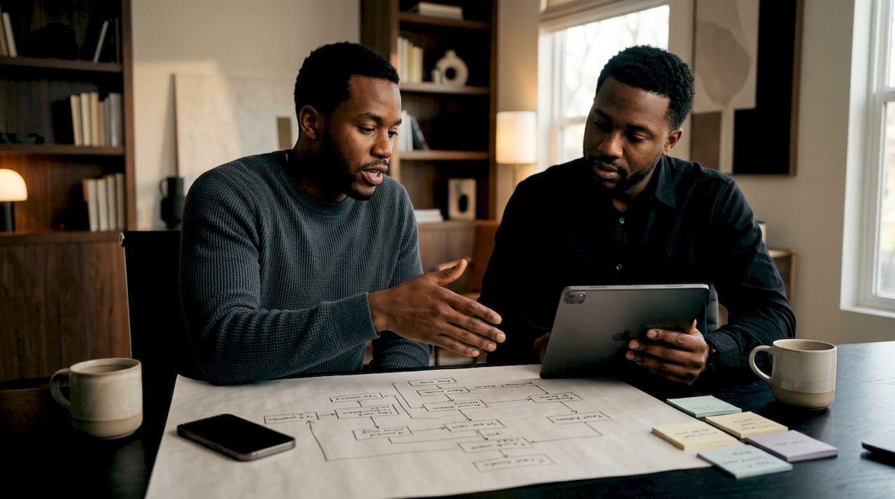 Startup founders planning AI workflow automation