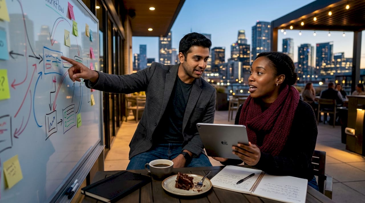 Two founders collaborating on startup workflow