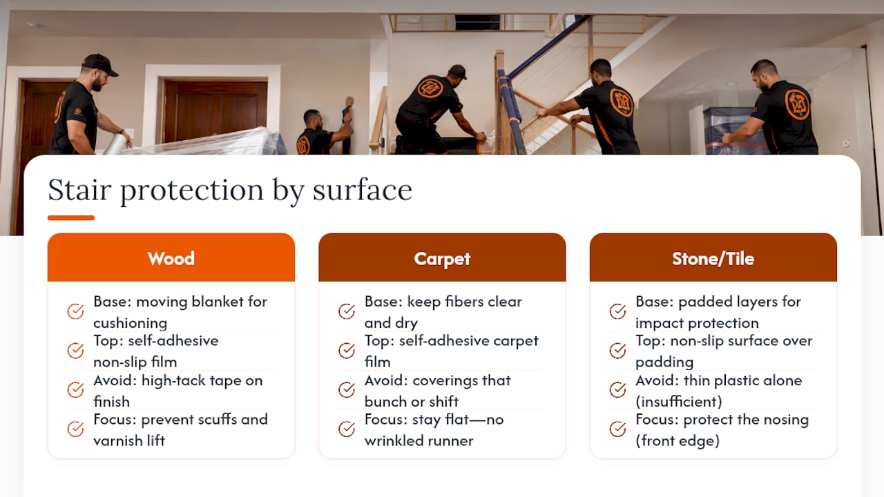 Protection methods for wood carpet and stone stairs
