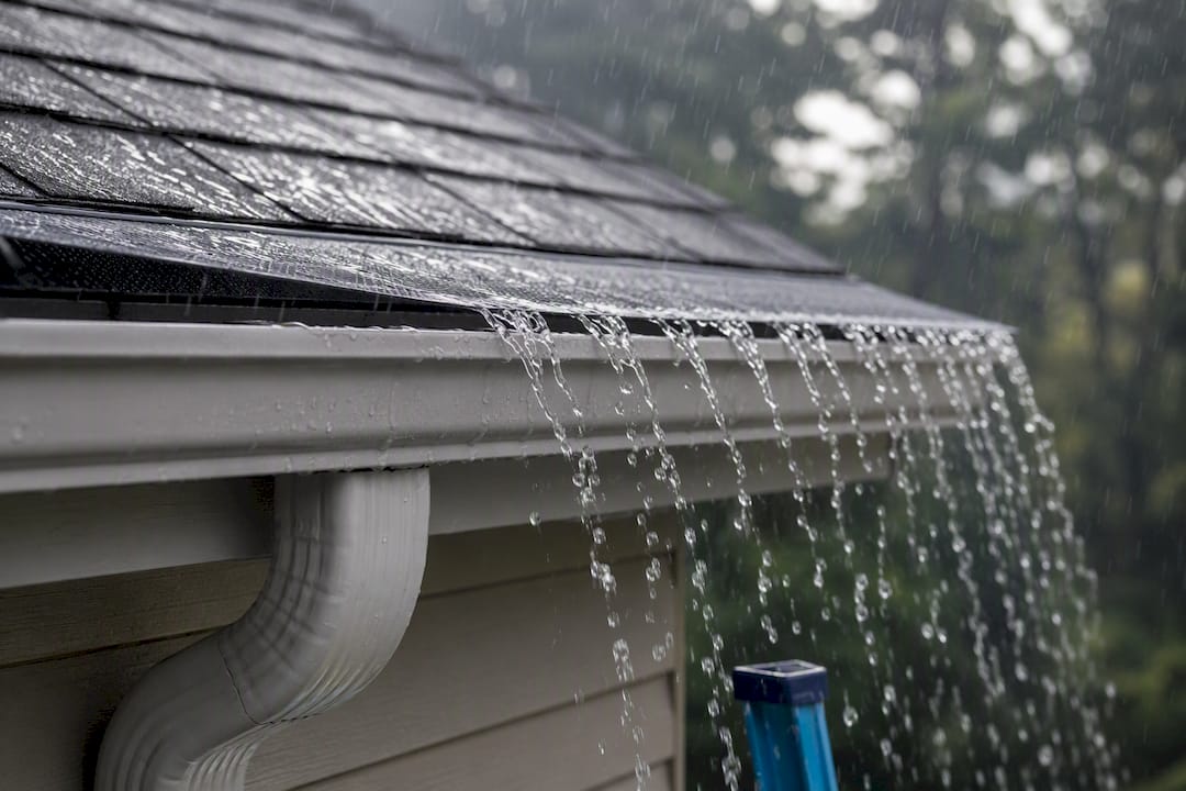 Rainwater overshooting a gutter guard