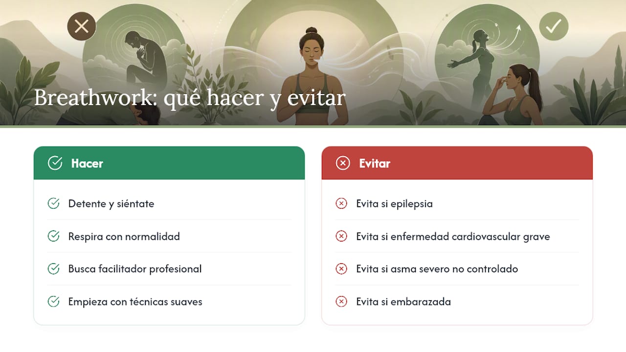 ¿Qué riesgos tiene el breathwork y cuándo está contraindicado? — overview diagram