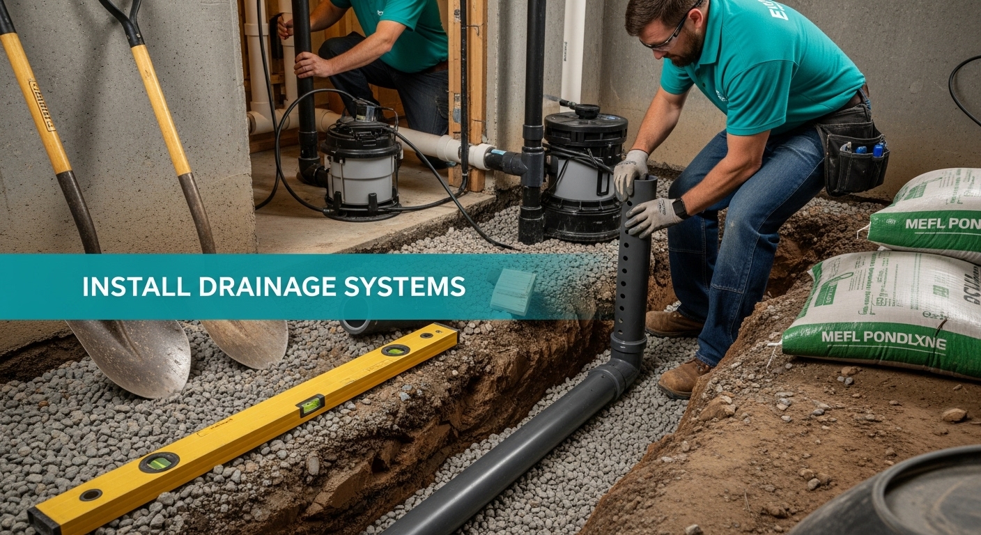 install drainage basement waterproofing