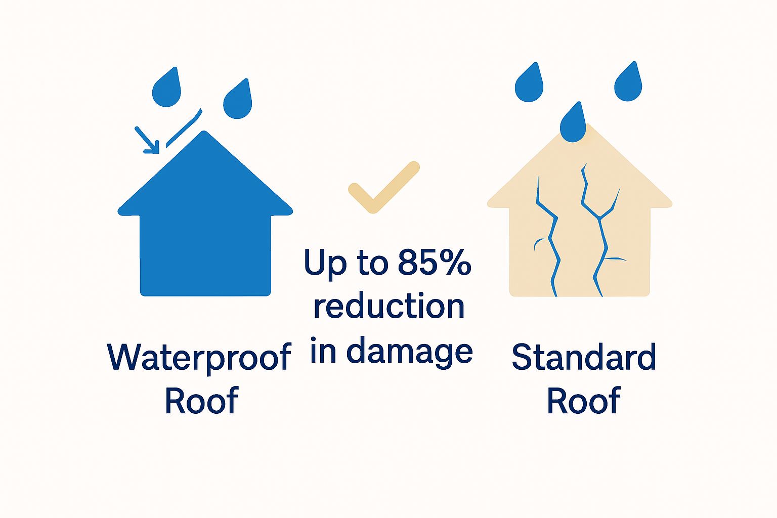 Infographic comparing waterproof versus standard roofs for water damage